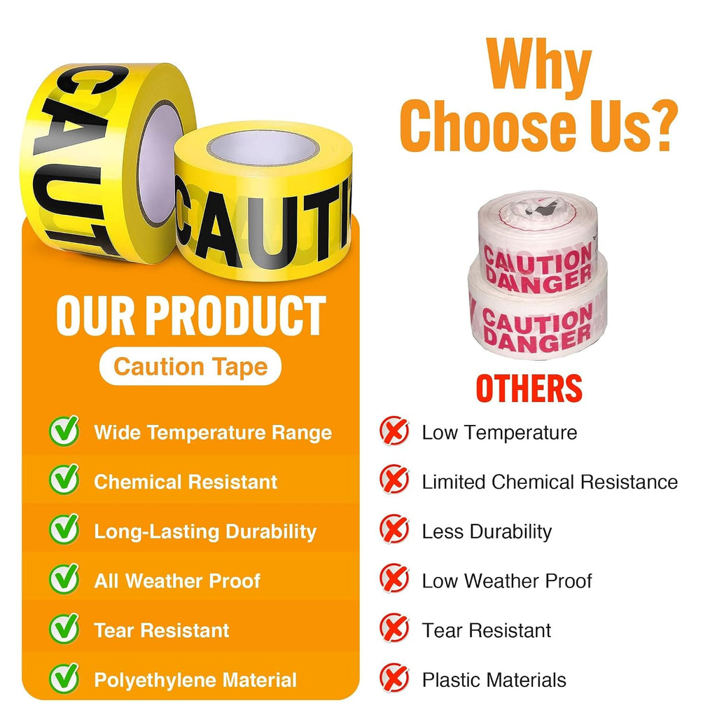 Premium Yellow Caution Tape Roll - 3 Inch X 1000 Feet - Pack of 3 Bright Yellow Crime Scene Tape - Construction Tape