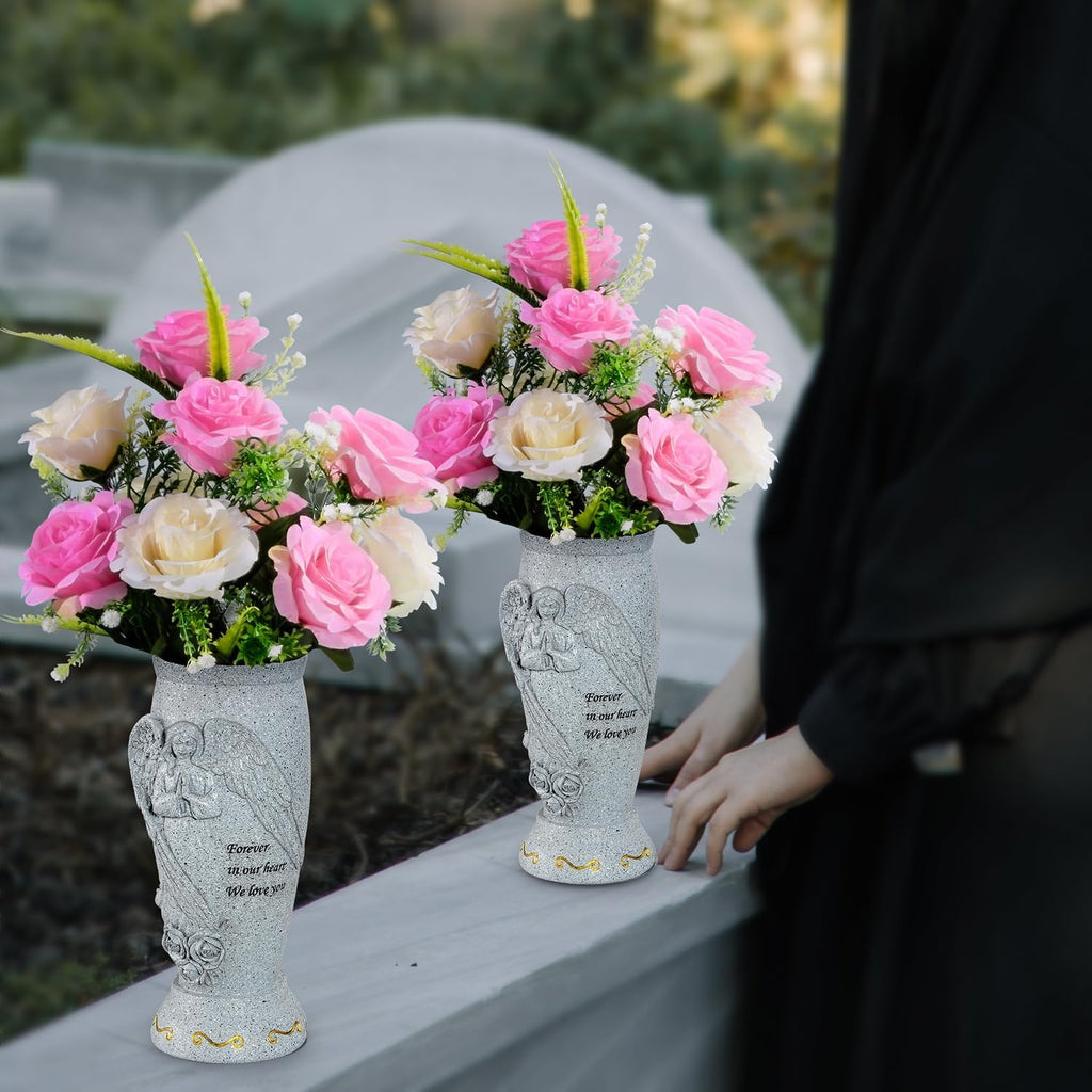 Cemetery Vase, Memorial Grave Vase with Ground Spikes, Angel Vases for Artificial Flowers, Grave Flowers Holder for