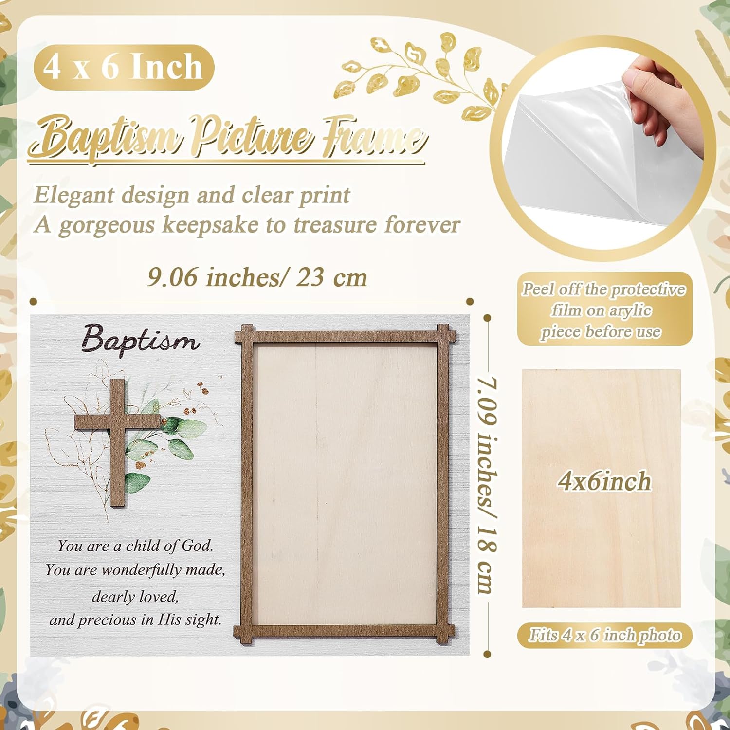 Baptism Gifts for Boys Girls, Baptism Photo Frame with Gift Box, Leaf