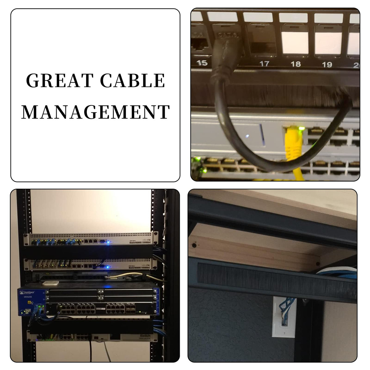 1U Brush Panel Disassembled Rack Mount Cable Management Panel, Horizontal Grommet Strip Server Rack for 19 Inch Rack