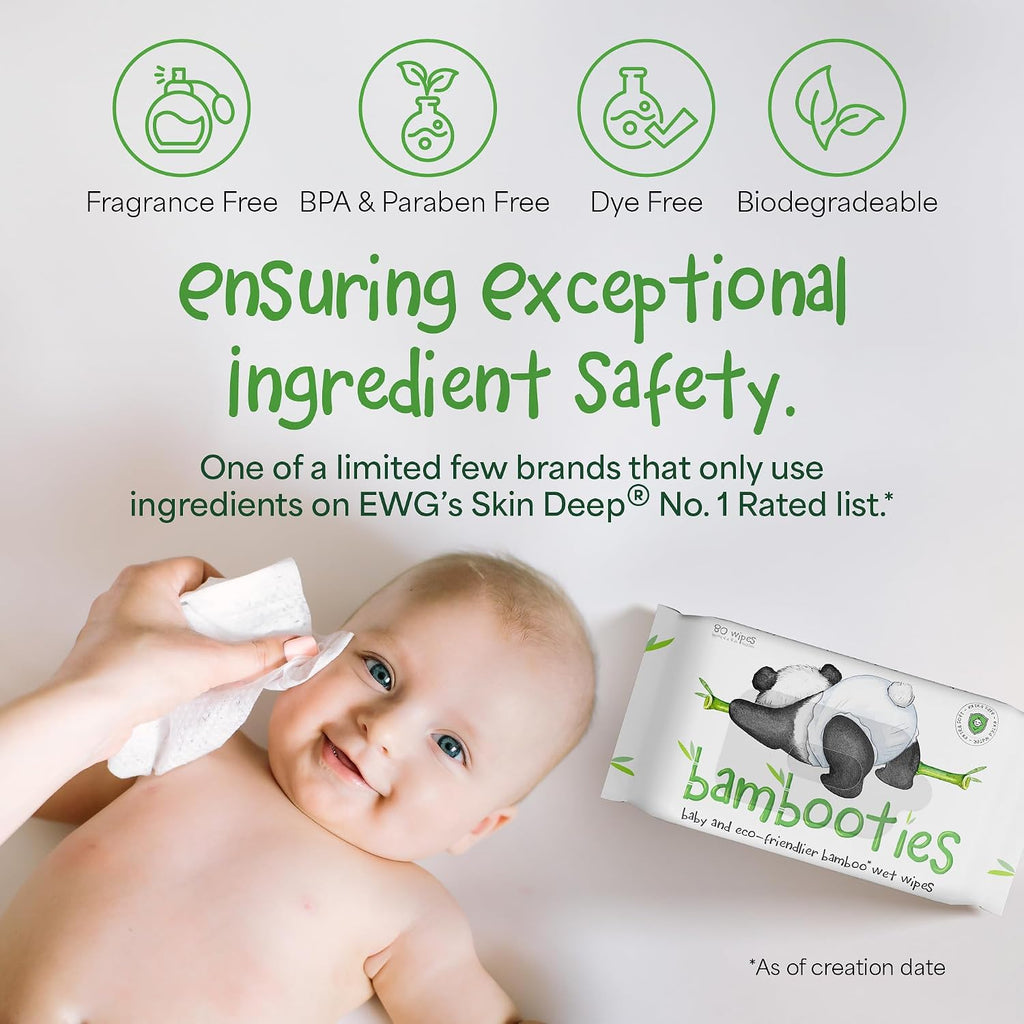 Bamboo Baby Wipes Unscented, Plant based Diaper Wipes for Sensitive Skin, Water based Wipes Baby Sensitive Skin 80