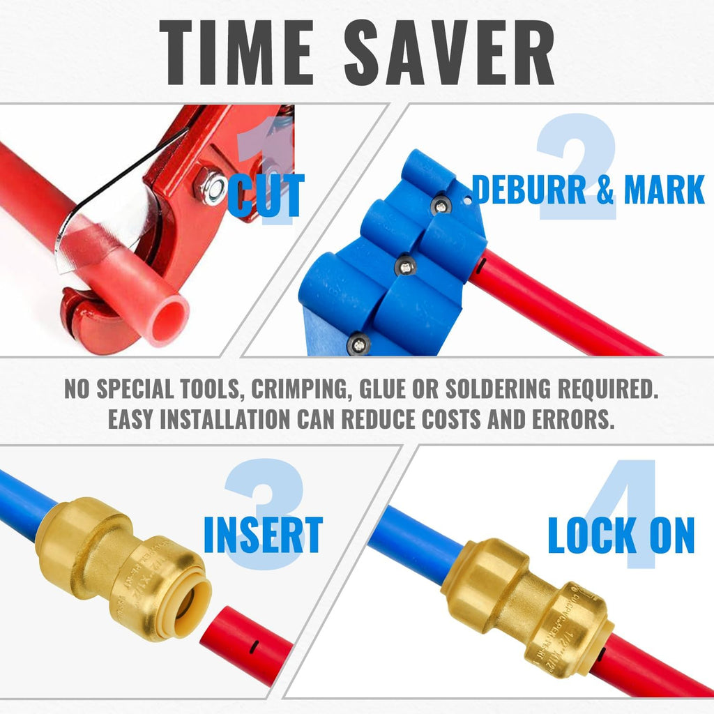 1/2 Inch Coupling, Push Pex Fittings 1/2 Inch, Brass, 12-Pack