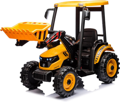 24V Ride on Tractor with Front Loader, Ride On Excavator with 24volt Dual Motors 4-Gearbox Metal Frame Kids Electric