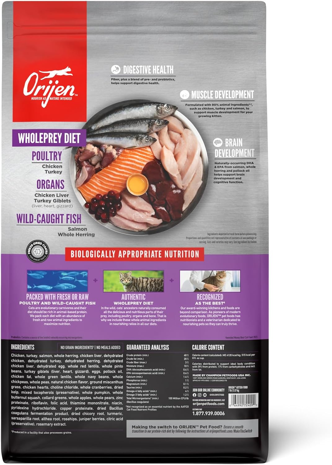 Grain Free WHOLEPREY Dry Cat Food Kitten Recipe 7lb Bag
