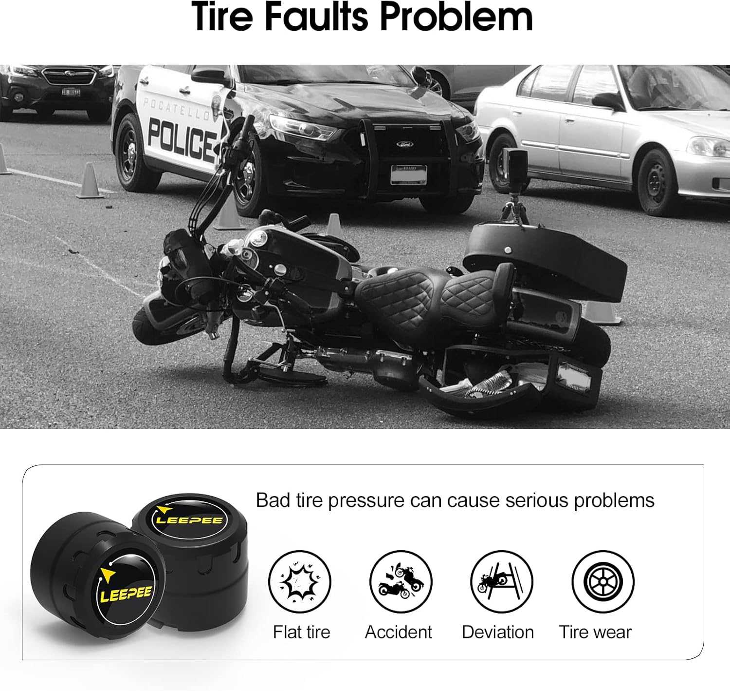 Motorcycle Tire Pressure Monitoring System, Tire Pressure and Temperature Alarm, Wireless Motorcycle TPMS with 2