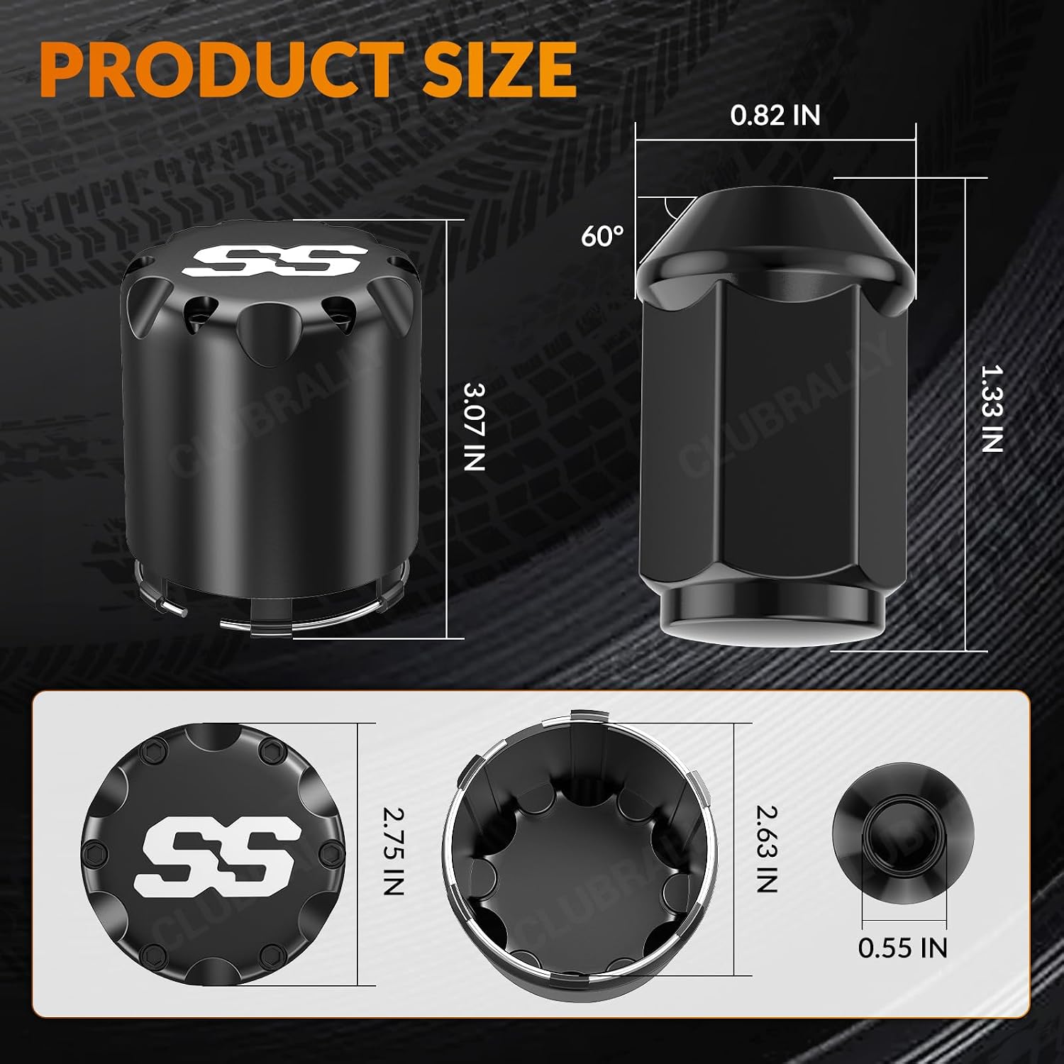 Black Golf Cart Center Caps & Wheel Lug Nuts Kit, 4 PCS ITP SS Wheel Hub Cap and 16 PCS Lug Nut for EZGO, Club Car