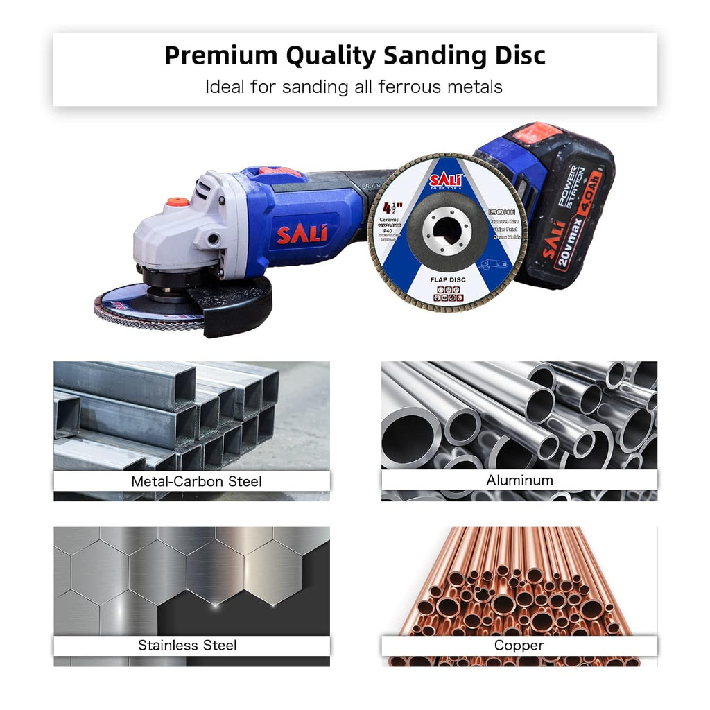 Sali 20 Pack Ceramic Flap Disc 40 Grit 4.5" x 7/8 Inch Sanding Disc Bevel Type #29 Premium and Industrial Grade Angle Grinder Grinding Wheel High Performance Edge Grinding Purple