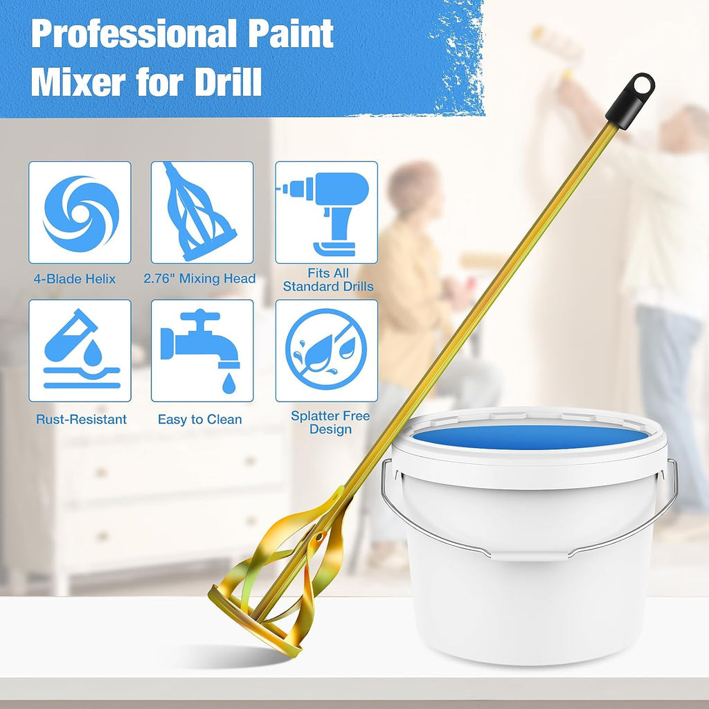 2-Pack Paint Mixer for Drill, Upgraded 4-Blade 2.76" Helix Mixing Paddle Rust-Proof Paint Stirrer, Fits All Standard