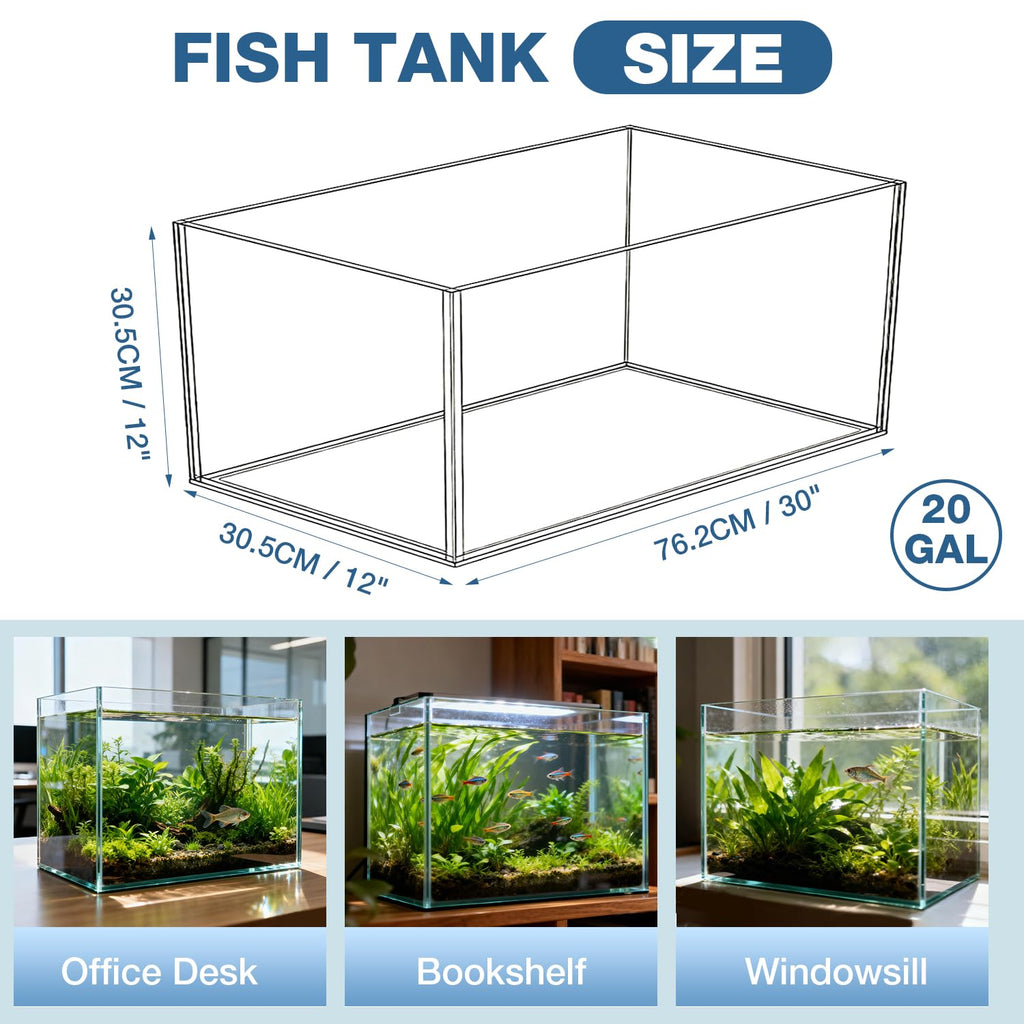 20 Gallon Rectangular Fish Tank, Rimless Ultra Clear Nano Aquarium