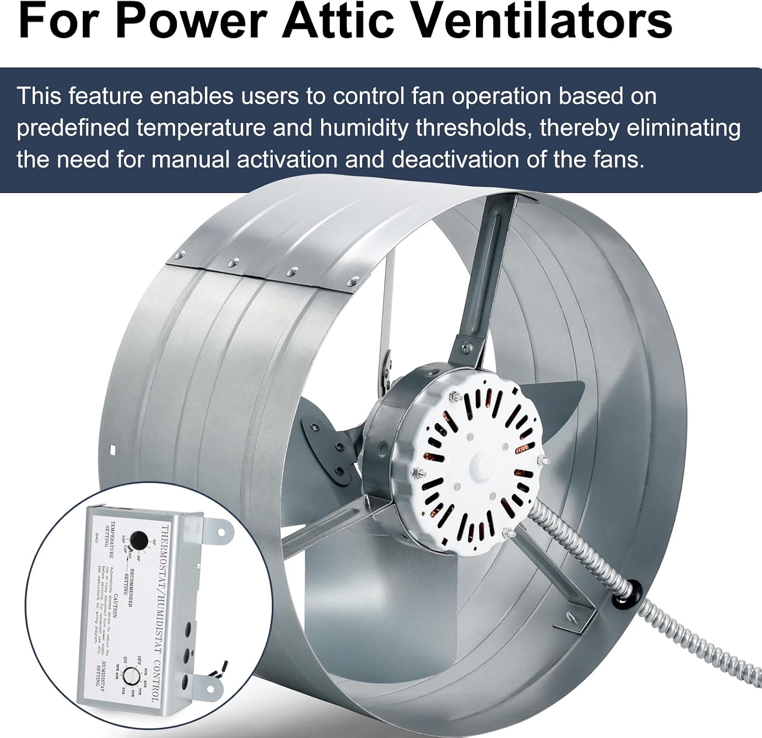 Attic Fan Adjustable Thermostat & Humidistat Controller Box for Powered Attic Ventilators Fan- Replacement