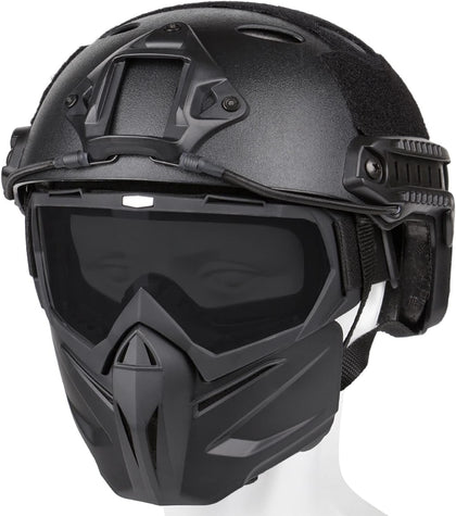 Airsoft Helmet and Mask,Tactical Paintball Helmet for Men | Black Fast Helmet with NVG Mount Side Rail,Airsoft Full