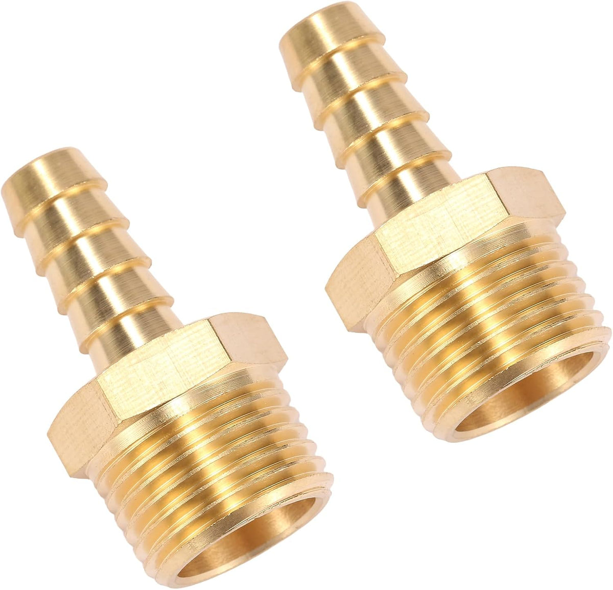 2 Pack Brass Hose Fitting, Adapter,3/8" Barb x 1/2" NPT Male Pipe