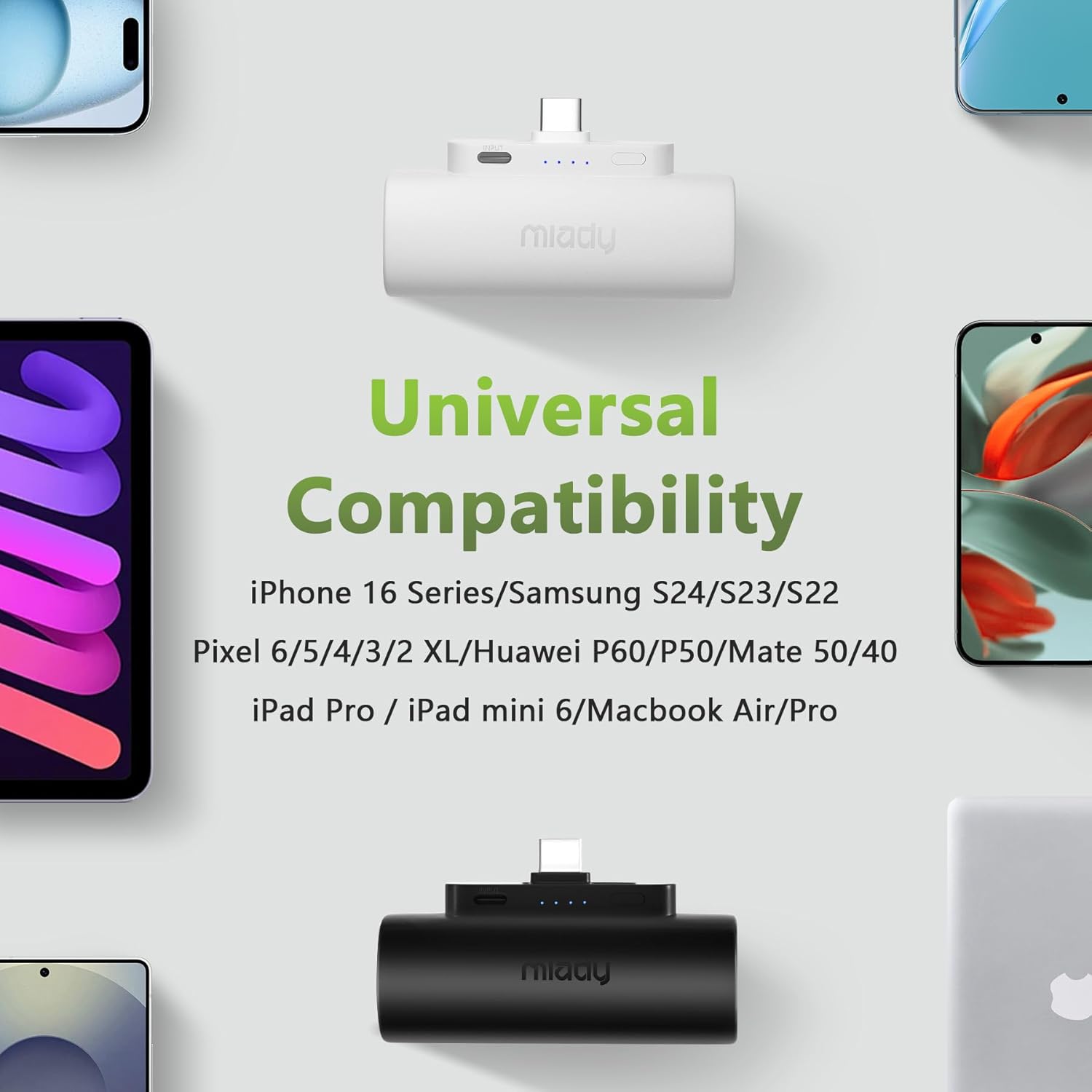 2-Pack 5000mAh Mini Portable Charger with Built-in Type C Connector, USB-C Output Charging Small Power Bank
