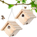 2 Pack Wren House, 1-1/8'' Entrance Hole Hanging Wooden Wren Bird Houses for Outside with Metal Guard, Air Vents