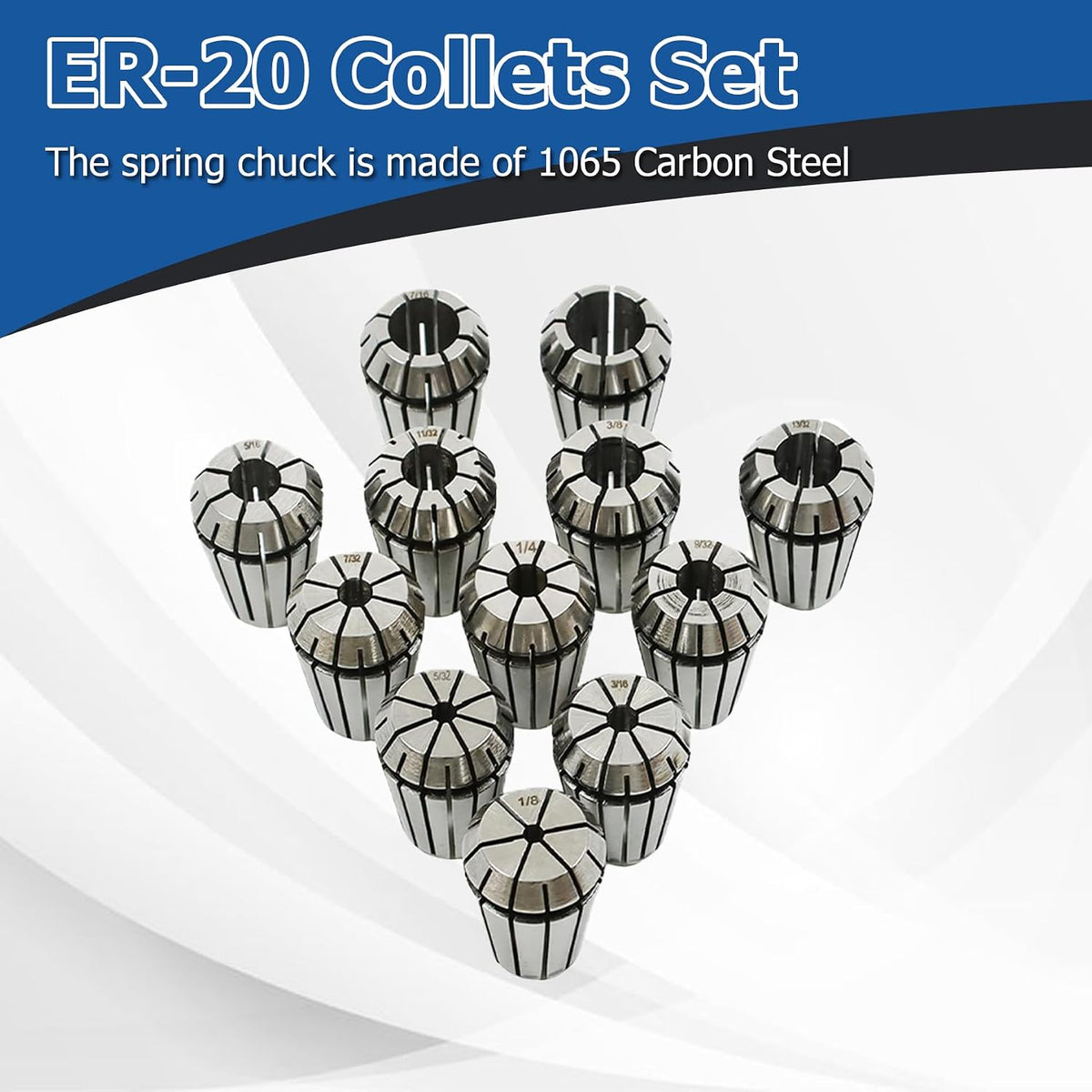 WFLNHB 12 Pcs ER20 1/8"-1/2" ER-20 Collets Set High Accuracy
