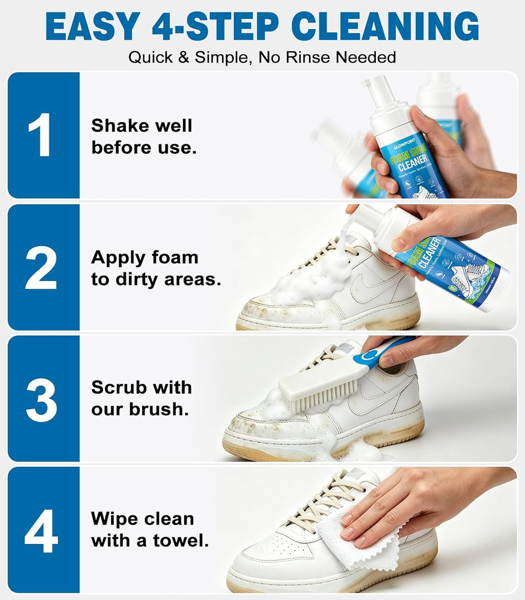 Shoe Cleaner, 6.76 Oz White Shoe Cleaning Kit with Brush & Towel | Sneaker Cleaner Foam Removes Dirt & Stain for