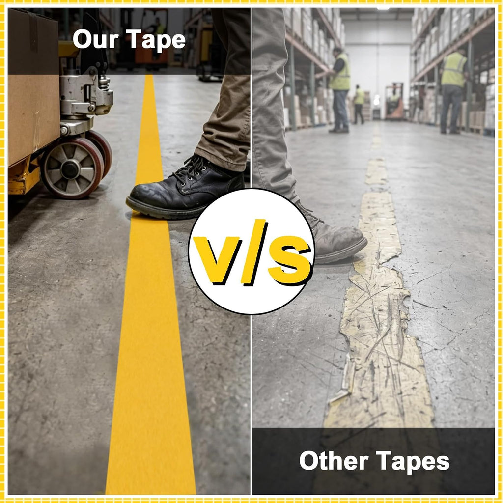 4 Rolls Yellow Floor Marking Tape 2" Width 100' Length Heavy Duty Non Abrasive Safety Caution Warning Tape High