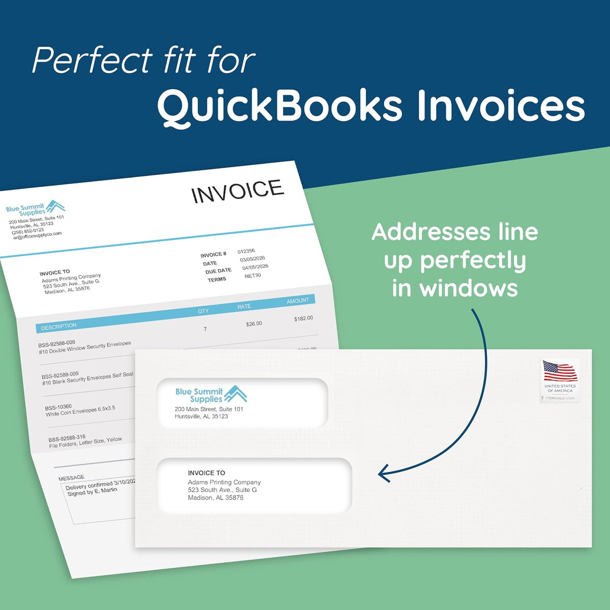 500#10 Double Window Security Envelopes, Flip & Seal