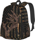 Camo Hunting Backpack USA Flag Deer School Bag Lightweight Bookbag Casual Daypack for Girls Boys Kids Women Men
