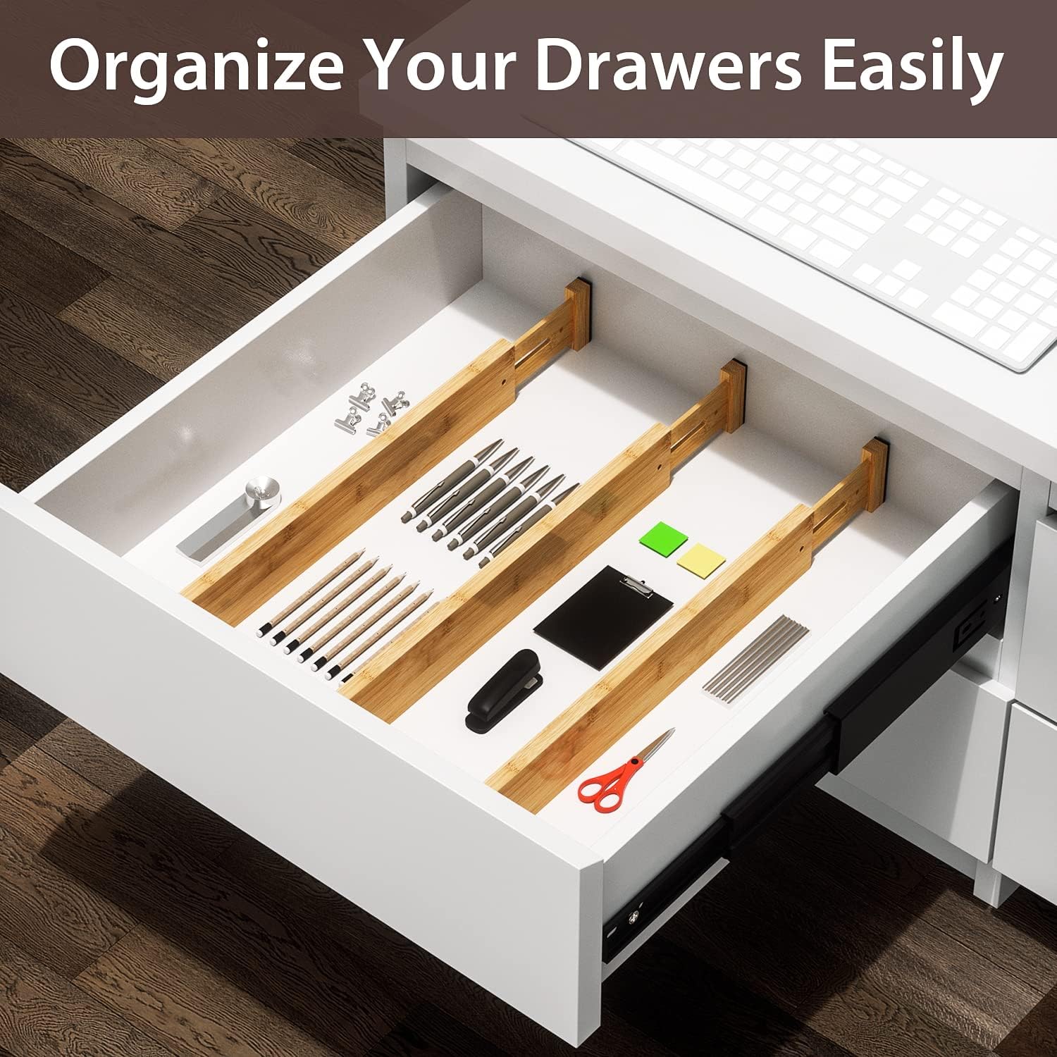 4 PCS Drawer Divider, 17"-22" Adjustable Bamboo Drawer Dividers Organizers, Expandable Separators for Kitchen