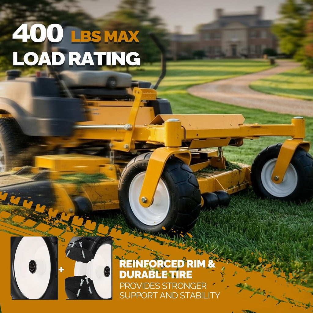 11x4.00-5 Flat Free Lawn Mower Tires and Wheels-3/4" 5/8" 1/2" Bearings & 3.4-4.9" Adjustable Centered Hub Length, 2