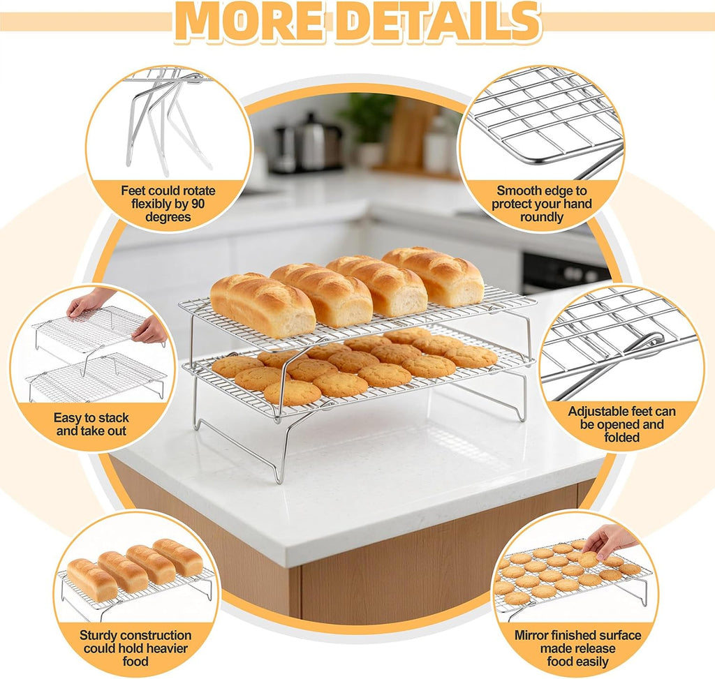 4 Tier Stackable Cooling Racks for Cooking and Baking, 15" x 10"