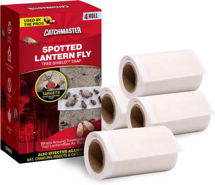 Tree Shield Lantern Fly & Ant Traps Insect Barrier, 4 Rolls 30ft Each, Outdoor Adhesive Crawling Insect Trap to