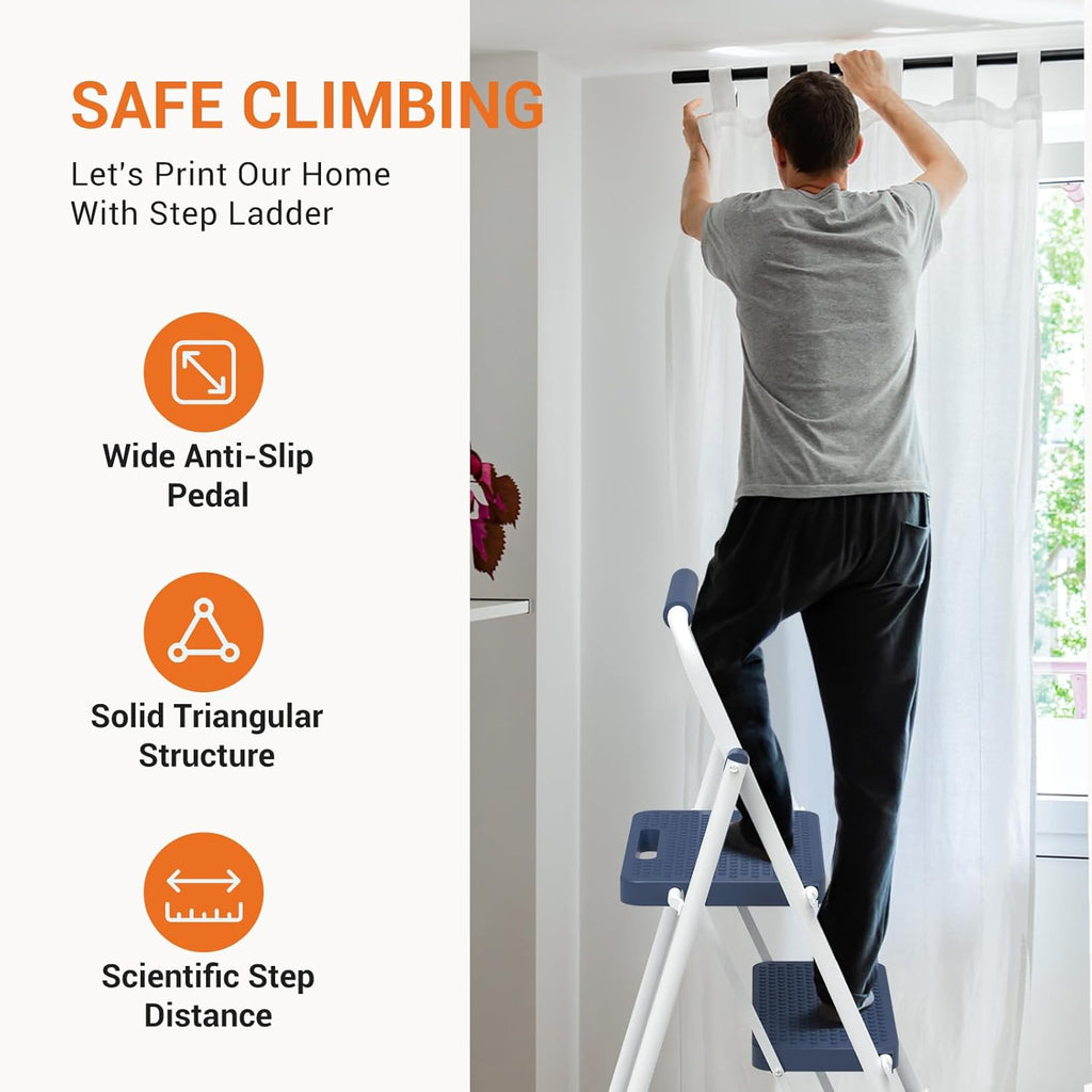 2 Step Ladder, 800lbs Folding Step Stool with Wide Anti-Slip Pedal, Sturdy Ladder, Convenient Handrail, Lightweight