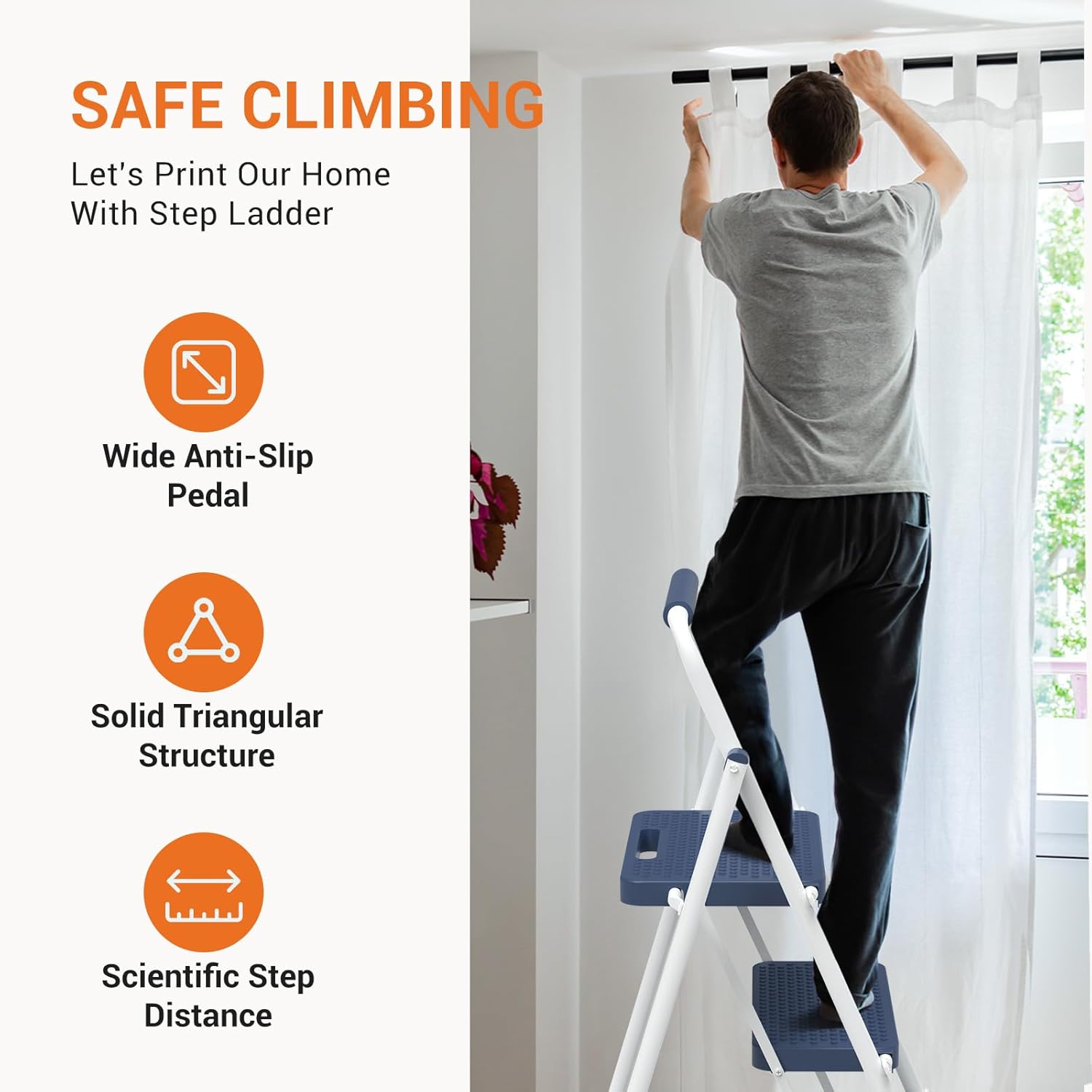 2 Step Ladder, 800lbs Folding Step Stool with Wide Anti-Slip Pedal, Sturdy Ladder, Convenient Handrail, Lightweight