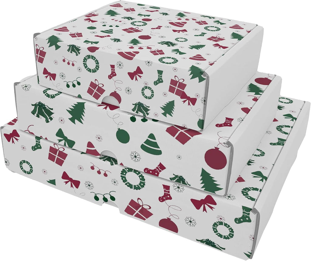 12x9¼x2", X-mas Gift Mailer Boxes, White Christmas Print, 15 Pcs