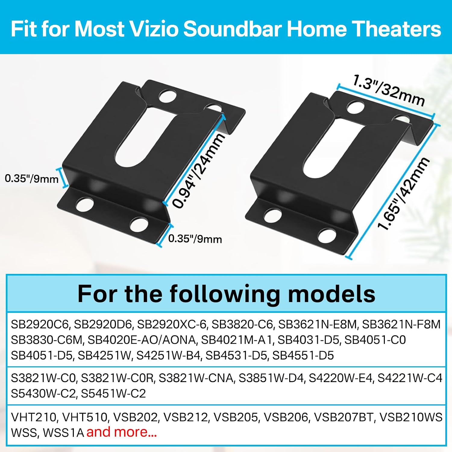 Soundbar Wall Mount for Vizio Sound Bar Mount Mounting Bracket and Rear Speaker Mount - Space Saving Bracket for