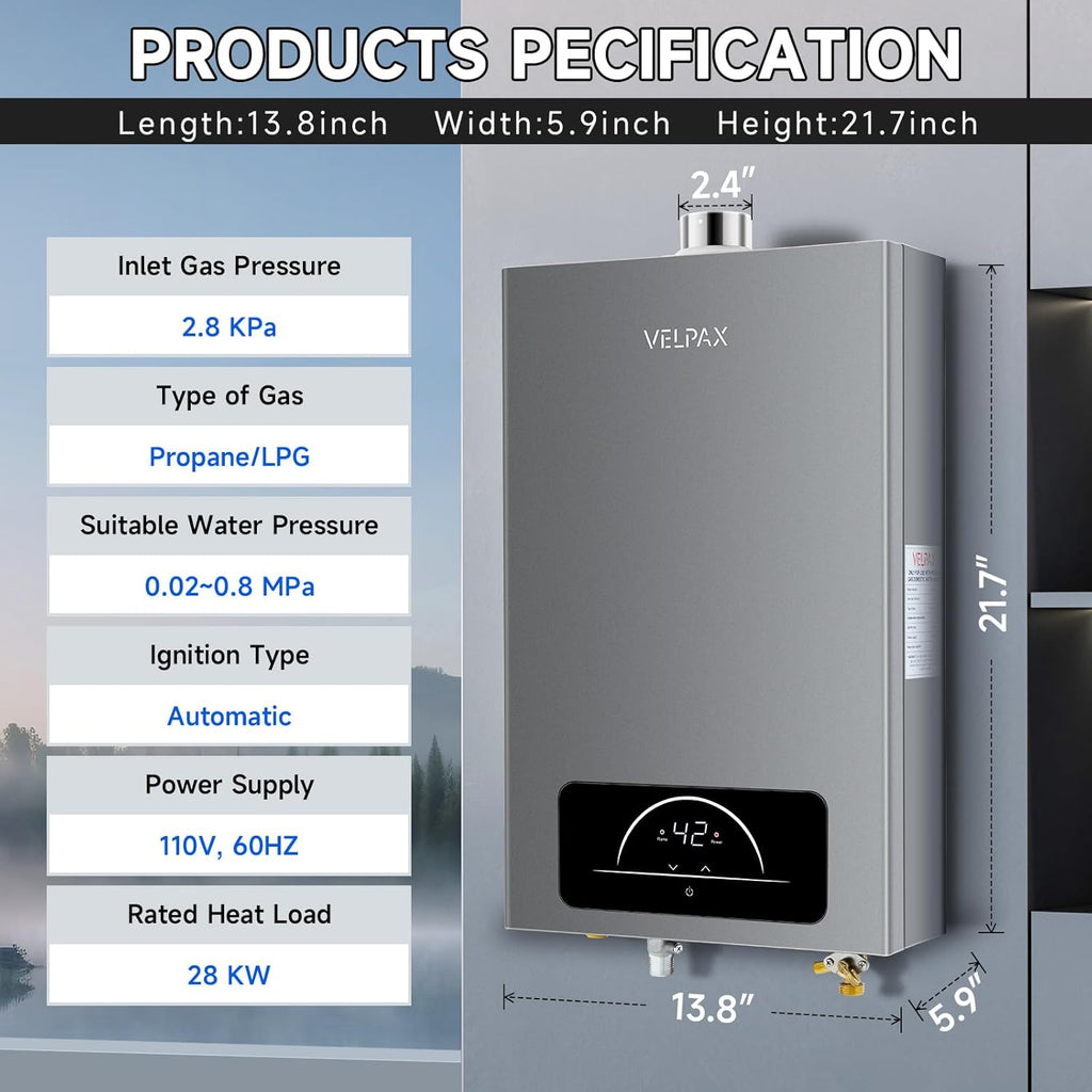 Propane Tankless Water Heater, 4.74GPM 18L Indoor,Constant propane water heater,Instant Hot Propane Gas water heater