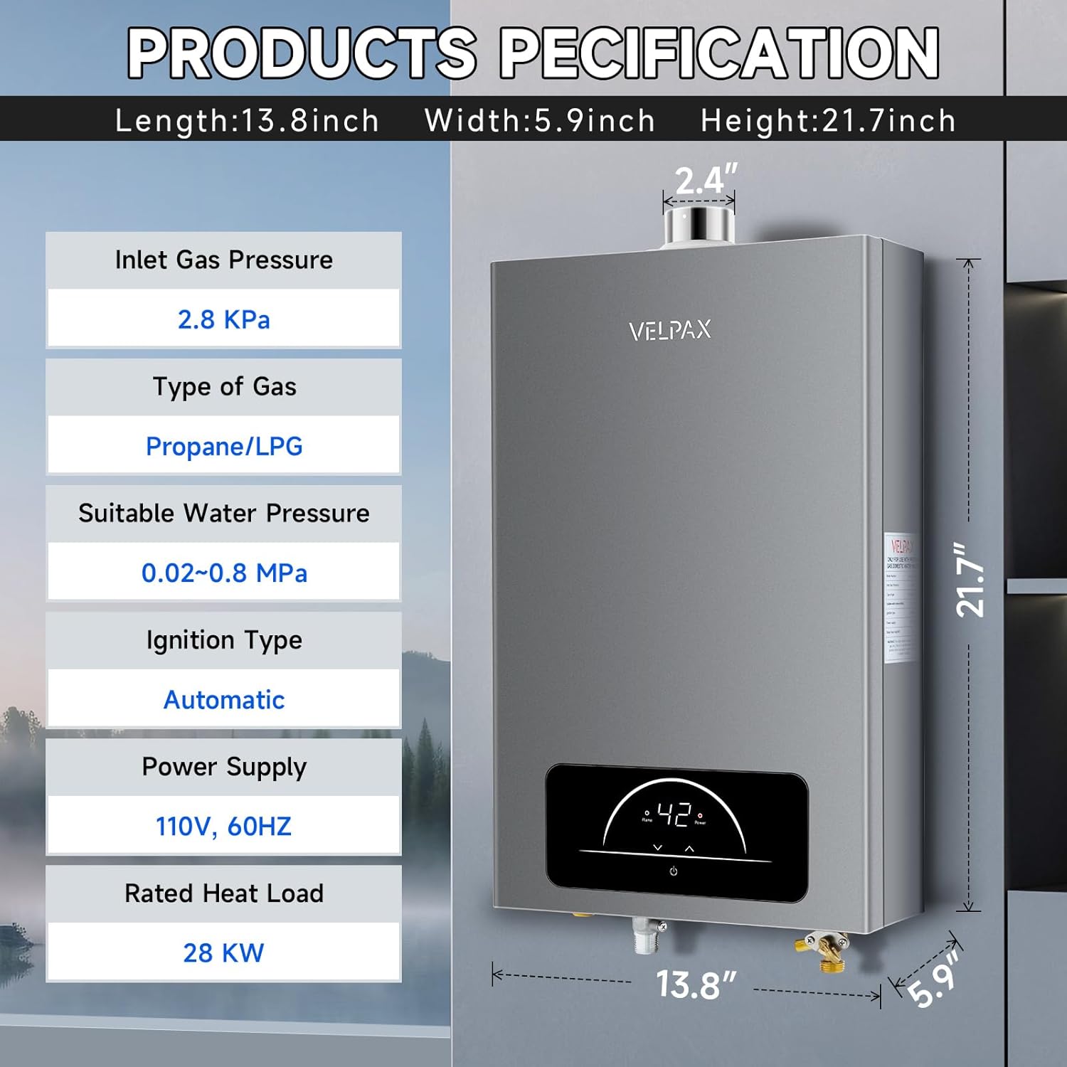 Propane Tankless Water Heater, 4.74GPM 18L Indoor,Constant propane water heater,Instant Hot Propane Gas water heater
