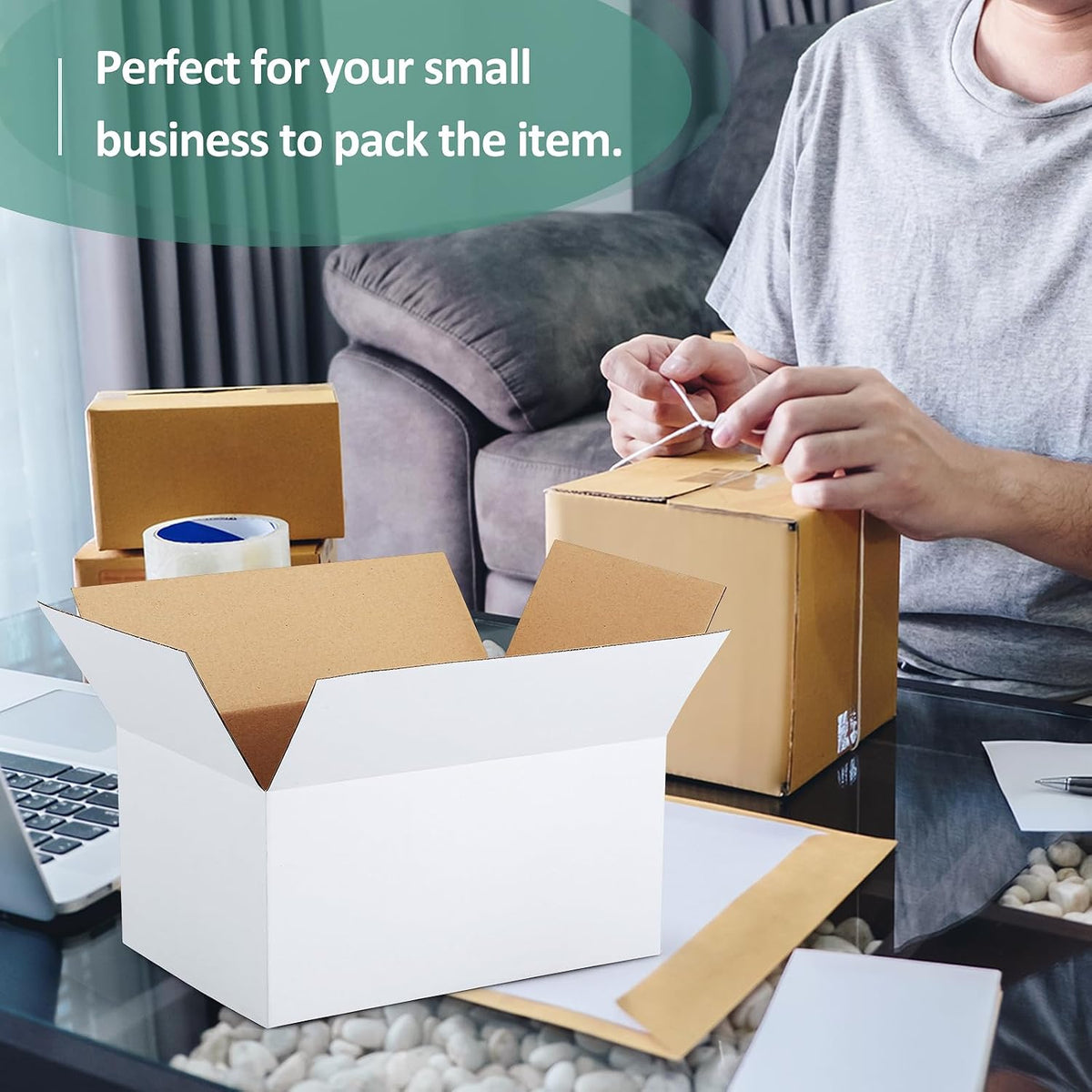 10x7x5-Small-Shipping-Boxes-30-Pack-White-Corrugated-Box-Mailers, Cardboard Boxes for Packaging Small Business, Mailing