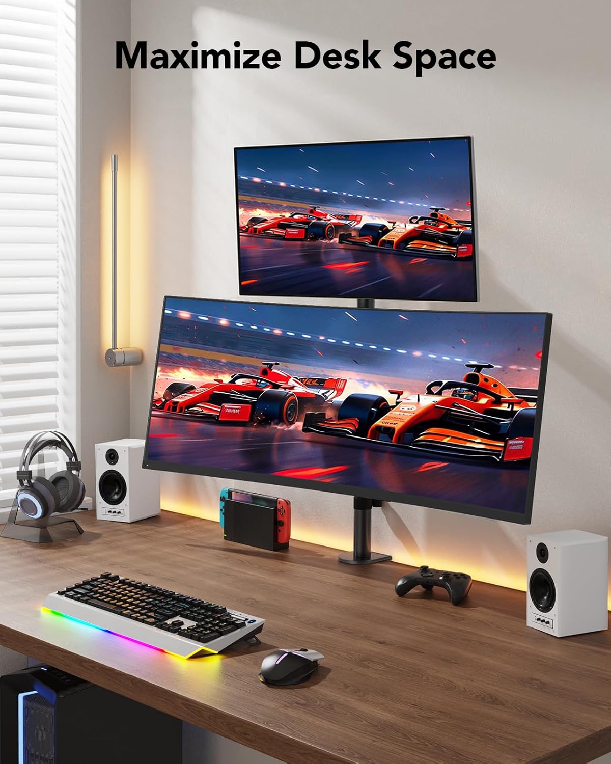 Vertical Dual Monitor Mount, Stacked Monitor Stand for 2 Monitors with Height Adjustment Computer Monitor Arm