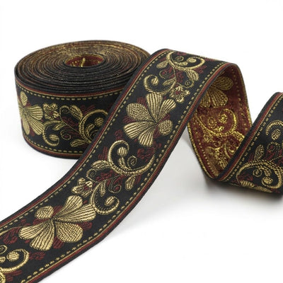 Vintage Jacquard Ribbon Black Jacquard Trim Embroidery Bee & Floral Webbing Ribbon Woven Trim for DIY Clothing
