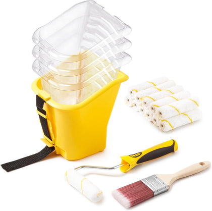 18 Pcs Paint Bucket Hand Held, Paint Cup 4 Inch, Paint Brush, Integrated Magnetic Brush Grip, Suitable for