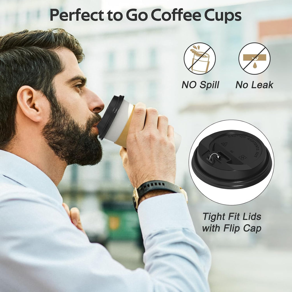 100 Pack 16 oz Disposable Coffee Cups with Lids and Sleeves