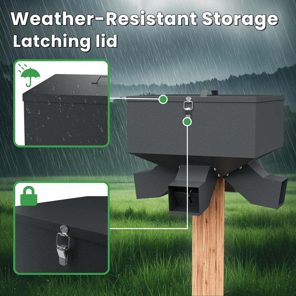 Portable 80LB Gravity Deer Feeder, Heavy Duty Metal Wildlife Feeder with 4 Feeding Ports, Weatherproof for Hunting &