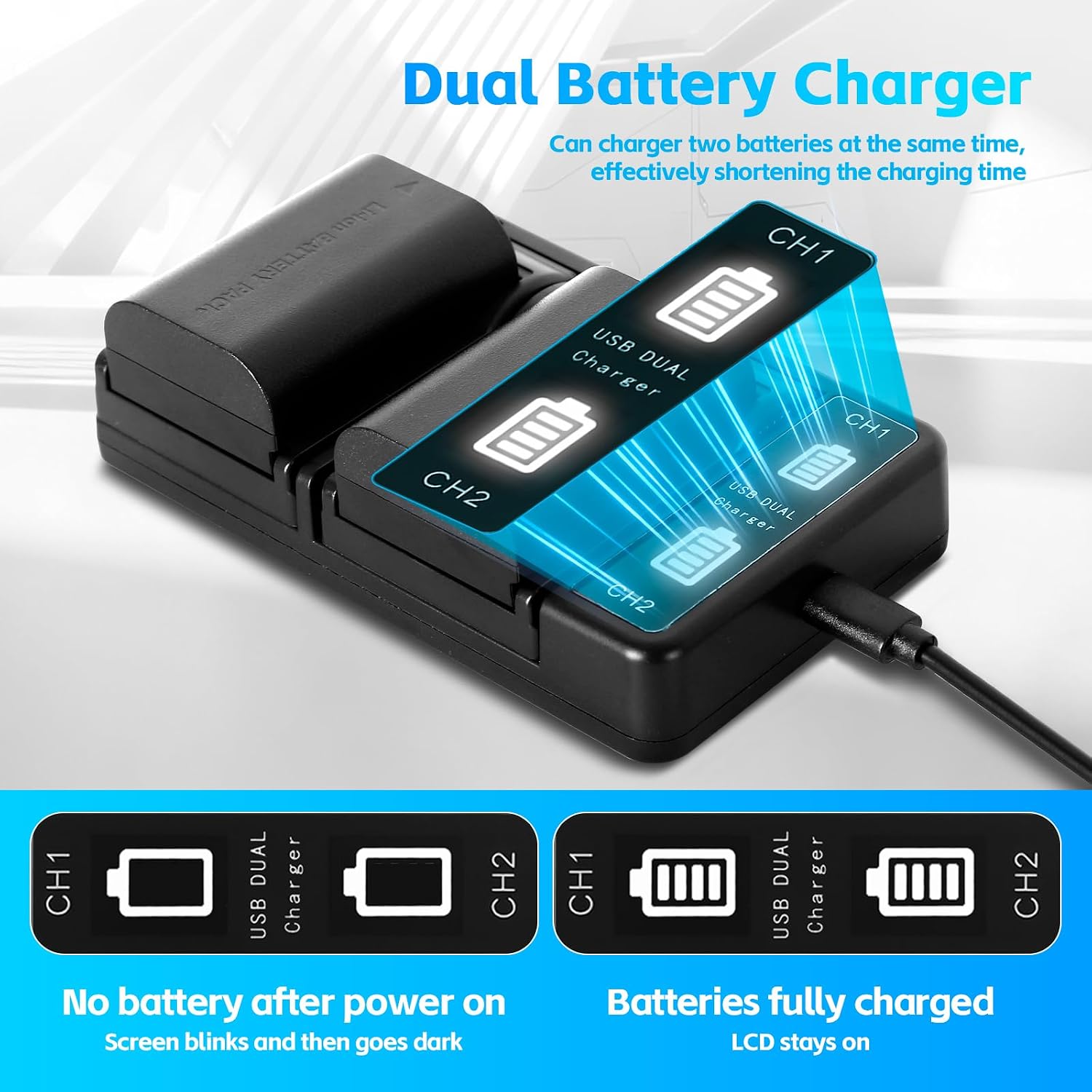 LP-E6 LP-E6N Battery(2-Pack) and Dual USB Charger | Compatible with Canon EOS 5D Mark II III IV, 5DS, 5DS R, 6D, 6D