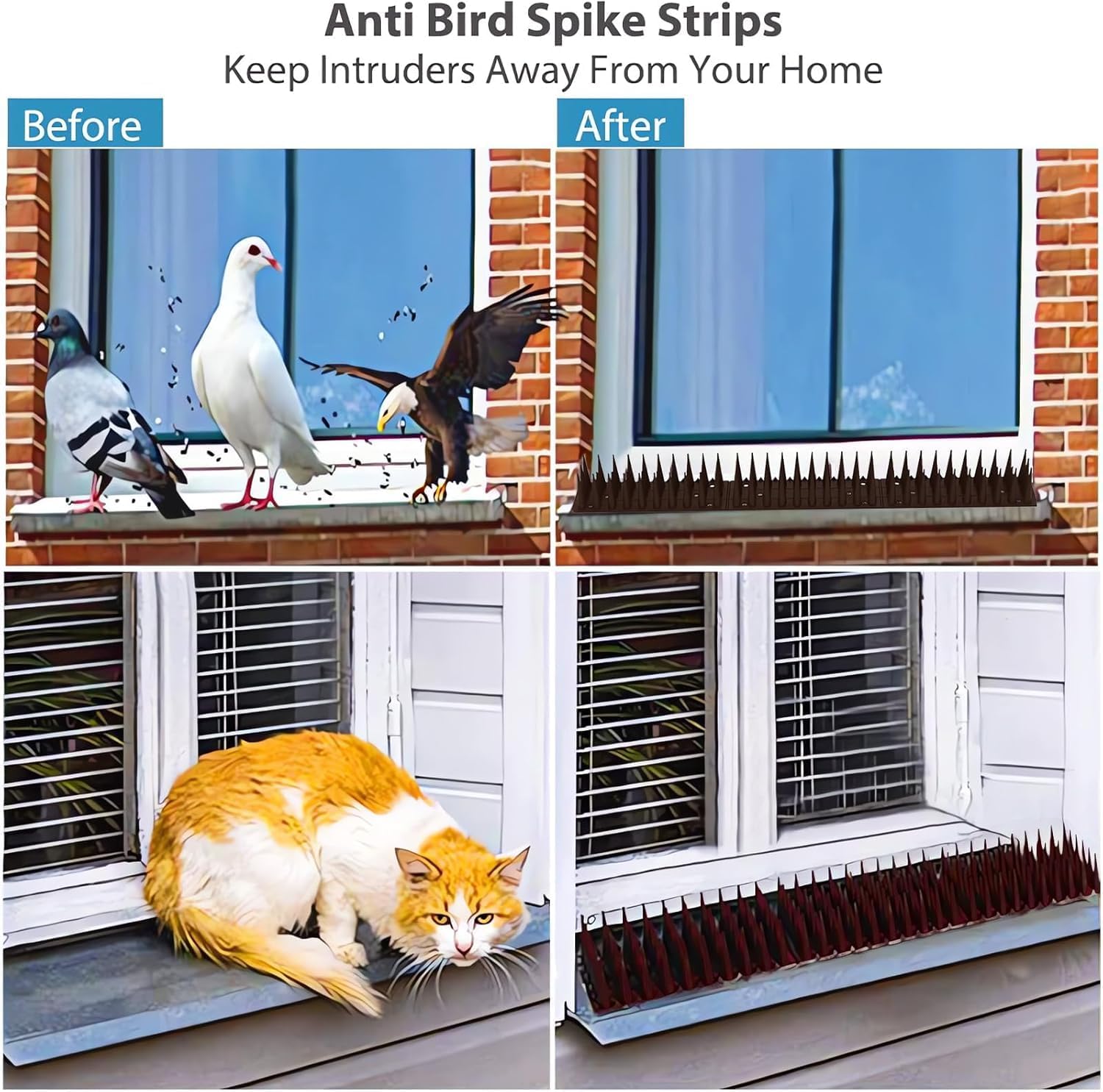 Bird Spikes, 20 Pack Outdoor Cat Squirrel Raccoon Pigeon Cat Animal Deterrent Spikes for Outside Anti Bird Defender