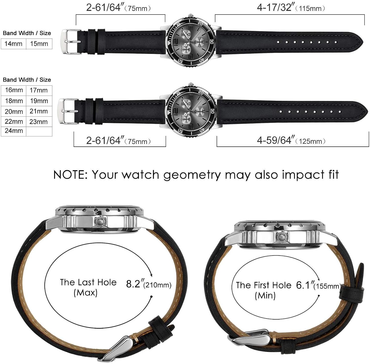 Watch Strap, Vintage Leather Replacement Bracelet, Band Width-14mm 15mm 16mm 17mm 18mm 19mm 20mm 21mm 22mm 23mm 24mm