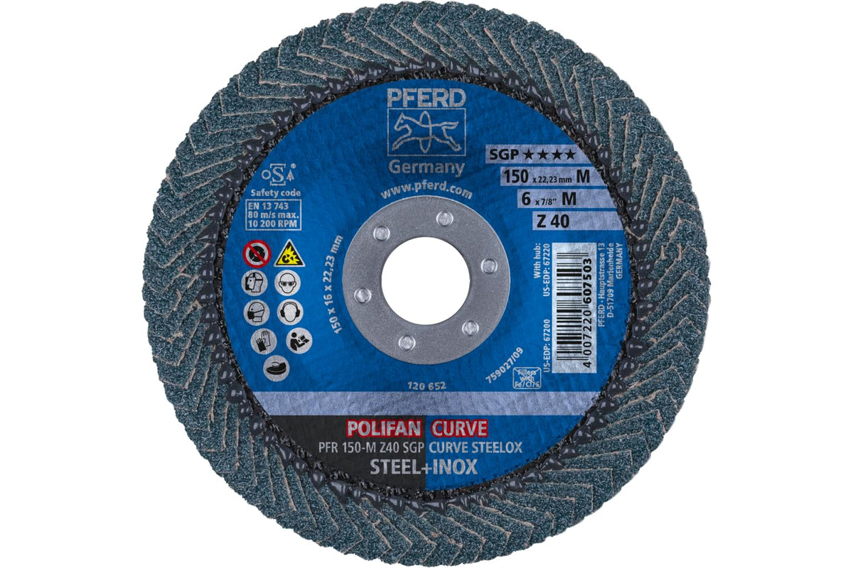 PFERD POLIFAN-Curve 4-1/2" x 7/8" Radial Flap Disc, 40 Grit (1PC)