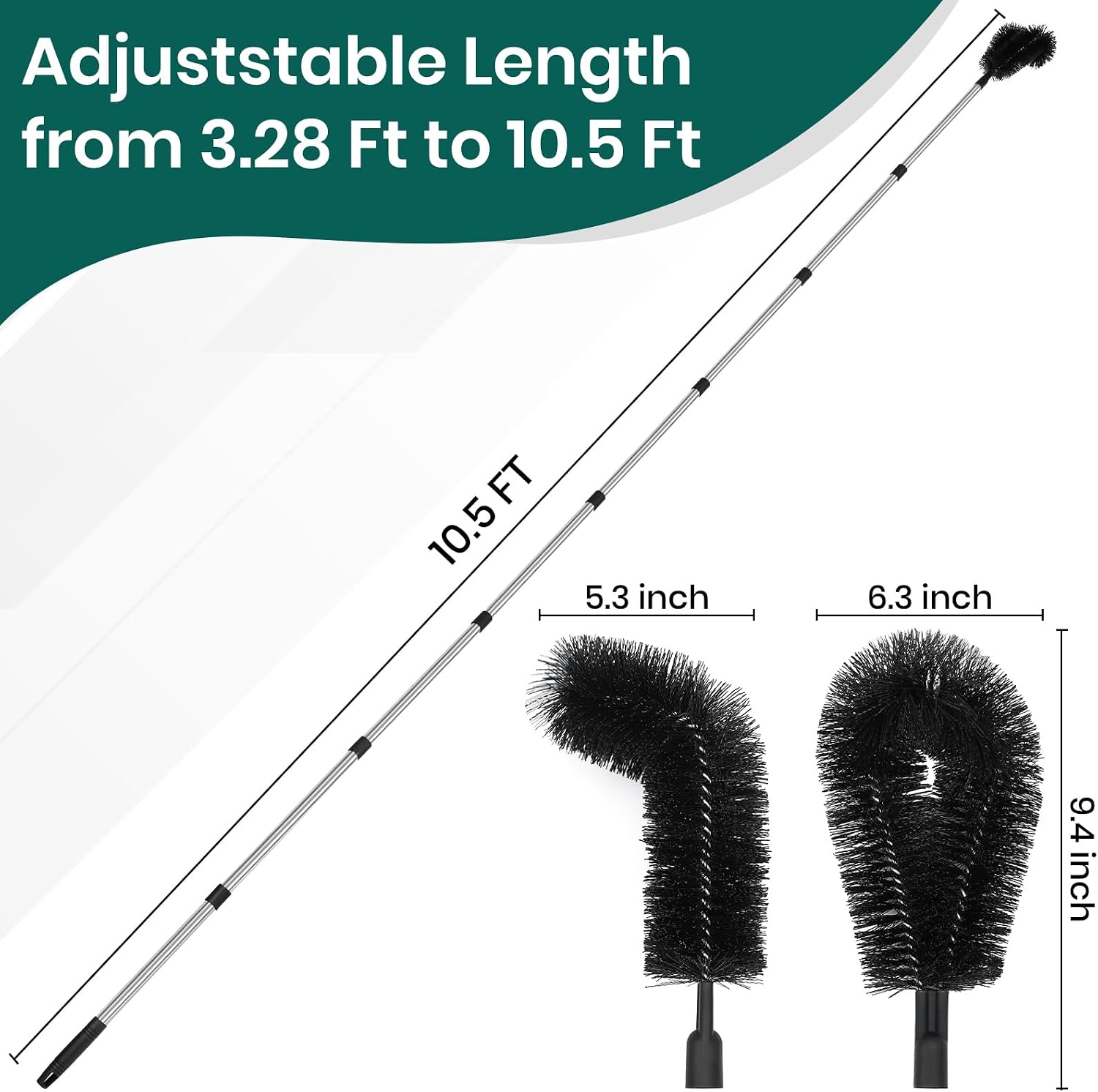 10.5FT Gutter Cleaning Brush with Adjustable Pole - No Ladder, Professional Long Reach Gutter Brush with Replaceable