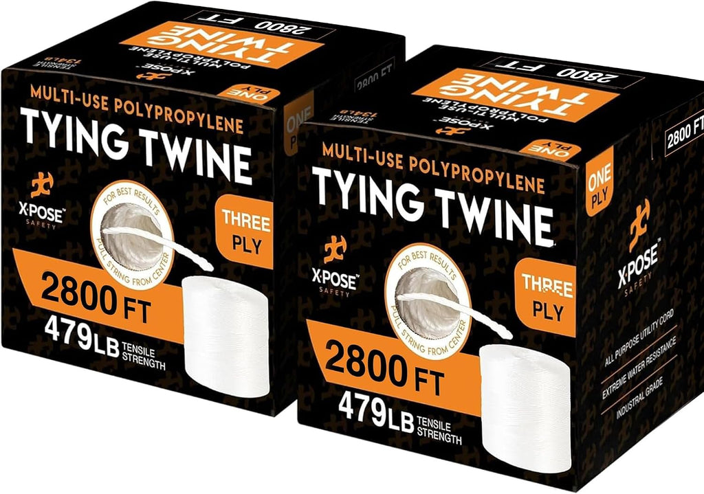 Polypropylene Tying Twine – 3 Ply White Plastic Twine String, 2800 Ft Roll, Extra Heavy Duty Poly Twine for Baling