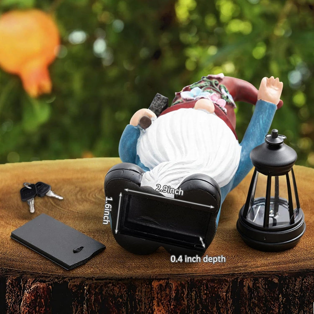 Gnome Hide a Key Outside Figurine Key Hider with Solar Light Yard | Resin Waterproof Garden Statue, Hidden Spare Key
