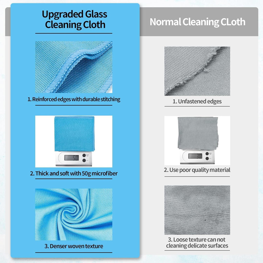 Microfiber Glass Cleaning Cloth, 12 Pack Window Glass Cleaning Rags, Reusable Lint-Free Streak Free Polishing Cloth