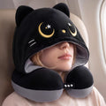 Travel Neck Pillow with Hood for Airplanes,Memory Foam,Breathable Ice Silk & Soft Velvet,Double-Sided,Removable to