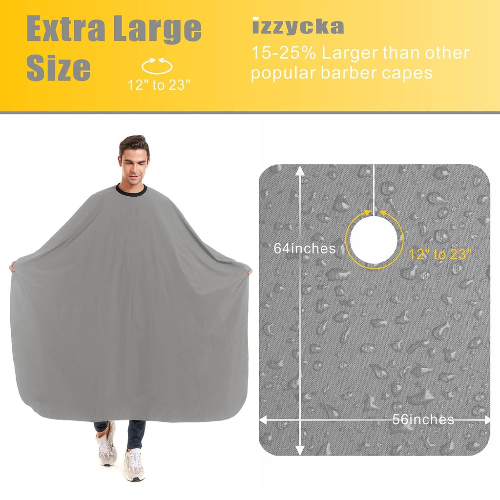 Hair Cutting Cape for Adults-Nylon Waterproof Large Salon Capes for Hair Stylit-Grey Barber Cape-with Adjustable Snap