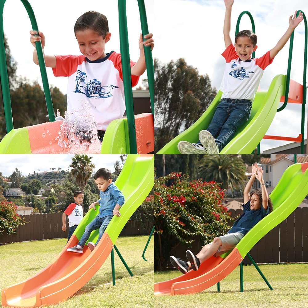 Playground Slide - Big Backyard Freestanding Plastic Slide - 10 ft Outdoor Swing Set Slide for Kids Ages 4-8